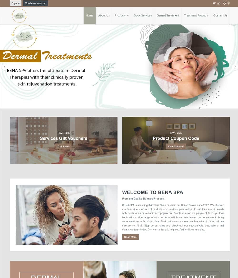 Bena Spa portfolio screenshot